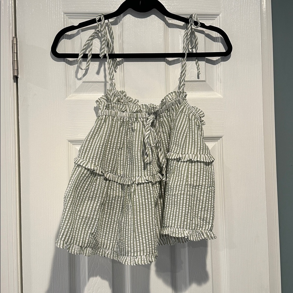 Striped Ruffle Tie-Strap Top